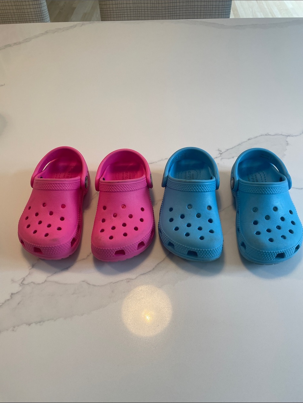 CROCS Kids Clogs in Bright Pink and Bright Blue